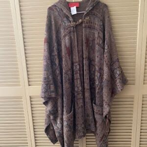 Emanuel Ungaro Paris VTG Olive Tapestry Hooded Pancho Coat